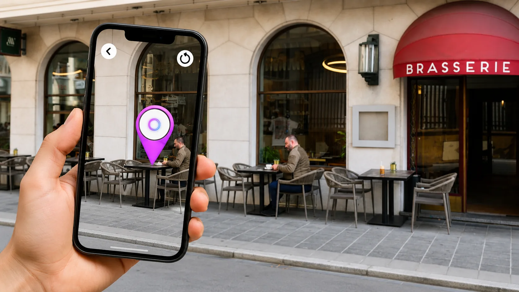 City map and phone navigation representing location-based augmented reality